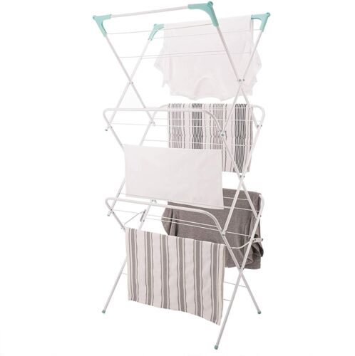 Three-Tier Folding Laundry Washing Clothes Horse Airer White Indoor Outdoor Rack