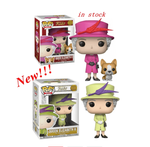2X Funko POP The Royal Family 01# Queen Elizabeth II In Green/Pink Vinyl Figures