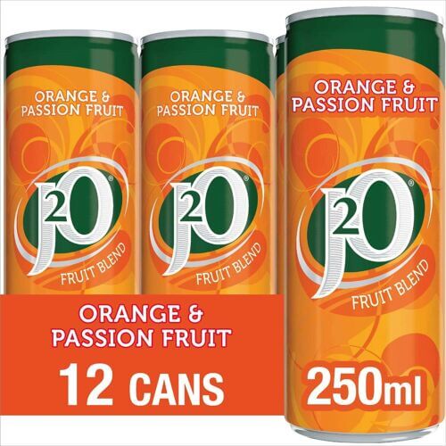 J20 / J2O Orange & Passion Fruit Soft Drink 250ml x 12 Cans Tins FREE POST