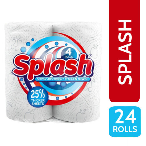 24 Kitchen Roll / Towel 2 Ply 10m Per Roll – Splash Super Absorbent Printed