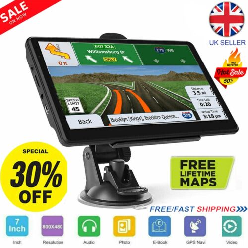 7” Car Truck Sat Nav GPS Navigation 8GB Free Lifetime UK&EU Maps Touch Screen