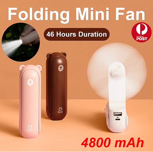 JISULIFE Handheld Fan Portable Foldable Mini USB Torch Power Bank 4800mAh 48Hrs