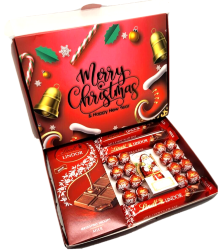Lindt Lindor Milk Chocolate Bars & Santa Gift Box Hamper Christmas Present