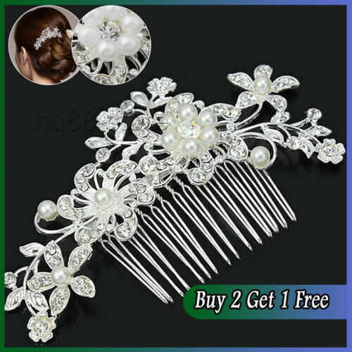 Wedding Bridal Hair Accessories Comb Clips Piece Crystal Diamante Pearls Flower