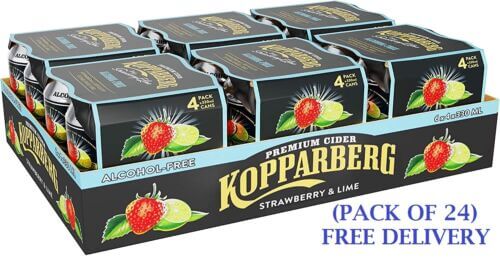 Kopparberg Alcohol Free Strawberry & Lime Cider cans, 24 x 330 ml