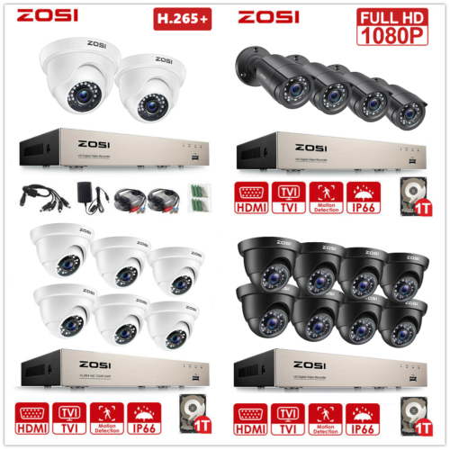 ZOSI CCTV 1080P Security Camera System 8CH 4CH HD DVR Home Surveillance Outdoor 3000TVL✔H.265+✔Night Vision✔Remote View✔Motion Detect
