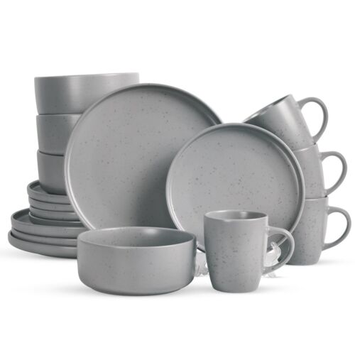 Dinner Plates Set Stoneware Dinnerware 16 Piece Tableware Crockery Bowls Grey FREE NEXT DAY DELIVERY | 2 YEAR WARRANTY | FREE RETURNS