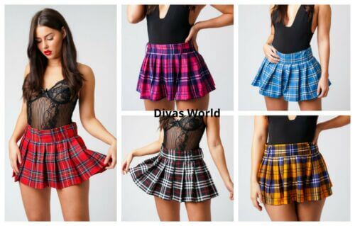 Women’s Tartan Pleated Mini Skirt Check Casual Plaid High Waist Short Skirts