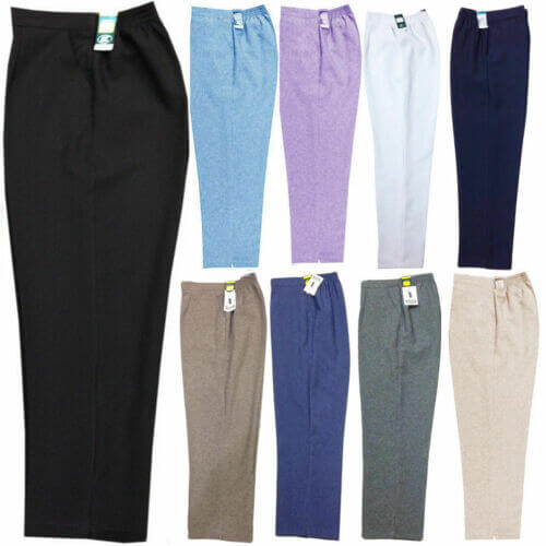 LADIES WOMENS HALF ELASTICATED STRETCH WAIST WORK OFFICE TROUSERS POCKETS PANTS