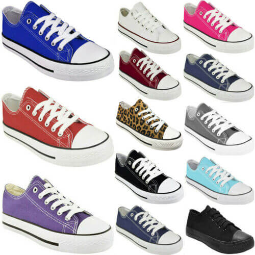WOMENS TRAINERS CANVAS SHOES UK PLIMSOLLS FLAT LACE UP LADIES BOOTS