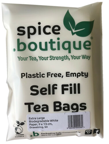 spice.boutique Extra Large White Paper Self Fill Tea Bags PLASTIC FREE (9x13cm)