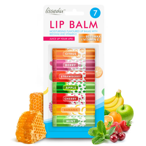 7pk Lip Balm Set Multi Pack Stick Fruit Flavoured Moisturising Beeswax Vitamin E