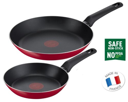 Tefal Frying Pan Set Aluminium Non-Stick Thermo Signal Easy Clean 20cm 26cm Red