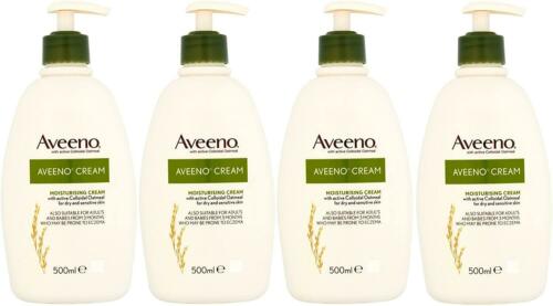 Aveeno Cream 500ml Daily Moisturiser With Pump Pack Of 4 For Dry Sensitive Skin