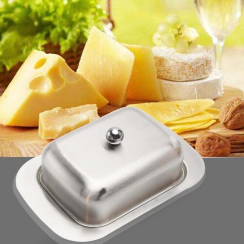 BUTTER DISH STAINLESS STEEL TRAY HOLDER RETRO WITH LID SERVING KITCHEN SERVE