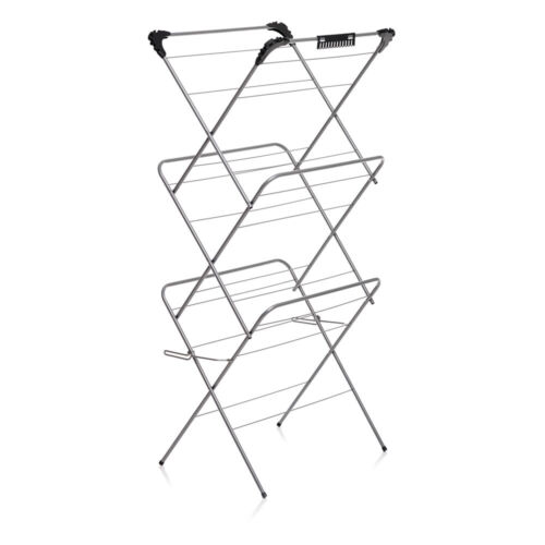 wilko 3 Tier Deluxe Foldable Airer with 4 Corner Hooks and Sock Dryer, 14m