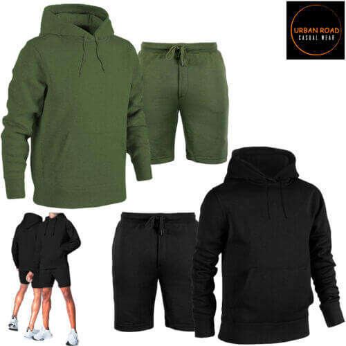 Mens Activewear Sports Plain Hoodie and Shorts Set