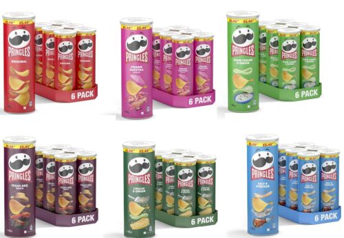 Pringles Crisps Salt Vinegar Original Prawn S C Potato Crisps 165G (Pack of 6)