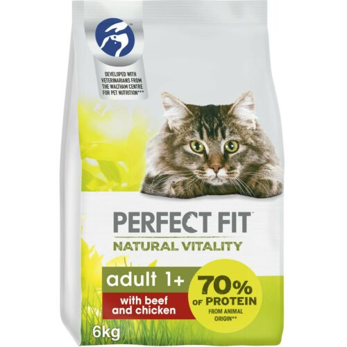 6kg Perfect Fit Natural Vitality Complete Adult 1+ Dry Cat Food Beef & Chicken