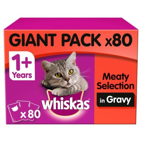80 x 100g Whiskas 1+ Adult Wet Cat Food Pouches Mixed Meaty In Gravy Fast & Free Delivery On All Items | Multibuy Savings